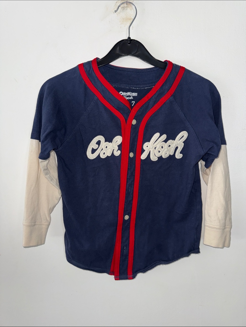 Vintage style‎ OshKosh B'gosh Boys Size 7 Navy Baseball Jersey Long Sleeve Shirt